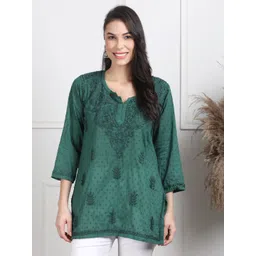 KHAKA Women Ethnic Motifs Embroidered Chikankari Pure Cotton Kurti-picture-36