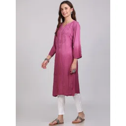 KHAKA Women Ethnic Motifs Embroidered Regular Chikankari Kurta with Trousers-picture-27