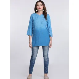 KHAKA Women Ethnic Motifs Embroidered Regular Chikankari Kurti with Trousers-picture-24