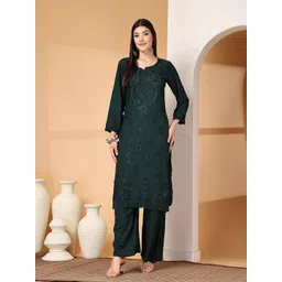 KHAKA Women Ethnic Motifs Embroidered Regular Kurta with Palazzos-picture-16