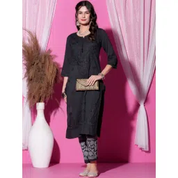 KHAKA Women Ethnic Motifs Embroidered Regular Thread Work Pure Cotton Kurta with Trousers-picture-38