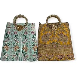khamma ghanni Handmade Wedding Women Bag Travling & Return Gift II Potli Zipper Bags II Girls Handbag II Girls Side Bads II Ladies Purse II Mehandi Haldi for Girls (Set of 2)-picture-34