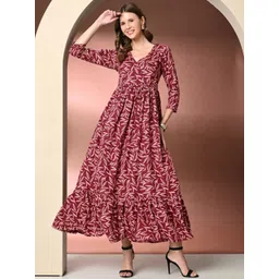KHEJAL Floral Printed Fit & Flare Cotton Maxi Dress-picture-12