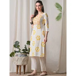 KHUHA Women Floral Printed Thread Work Indie Florals Kurta-picture-14