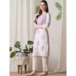 KHUHA Women Floral Printed Thread Work Indie Florals Kurta-picture-33