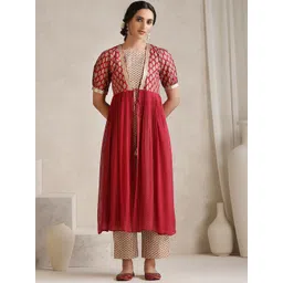 Khushal K Floral Printed Tunic With Trouser & Traditional Jacket Style Co-Ords-picture-24