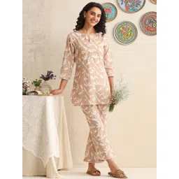 Khushal K Printed Cotton Round Neck Three Fourth Sleeve Top With Trouser Co-Ords-picture-17