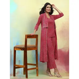 Khushal K Printed Three Quarter Sleeves Shrug Top & Trouser Co-Ords image 1