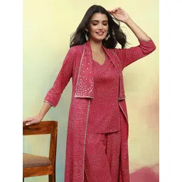 Khushal K Printed Three Quarter Sleeves Shrug Top & Trouser Co-Ords image 2