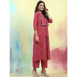 Khushal K Printed Three Quarter Sleeves Shrug Top & Trouser Co-Ords image 3