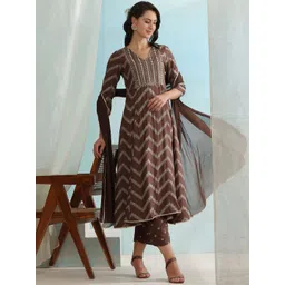 Khushal K V Neck Chevron Embroidered Gotta Patti A line Kurta with Palazzo & Dupatta-picture-16