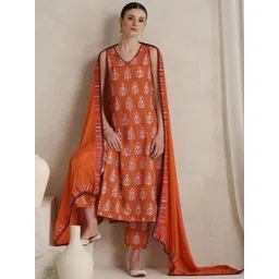 Khushal K Women Ethnic Motifs Printed Regular Pure Cotton Kurta with Palazzos & With Dupatta-picture-36