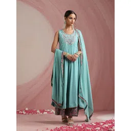 Khushal K Women Floral Embroidered A-Line Kurta with Palazzos & Dupatta-picture-21