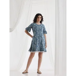 Khushal K Women Floral Printed Cotton A-Line Above Knee Dress-picture-18