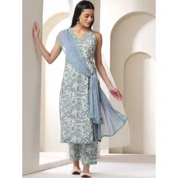 Khushal K Women Floral Printed Regular Pure Cotton Kurta with Palazzos & With Dupatta-picture-16