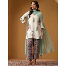 Khushal K Women Floral Printed Regular Pure Cotton Kurta with Palazzos & With Dupatta-picture-15