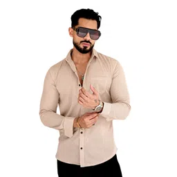 KHUSHI CREATION Men Original Slim Fit Textured Spread Collar Casual Shirt-picture-21