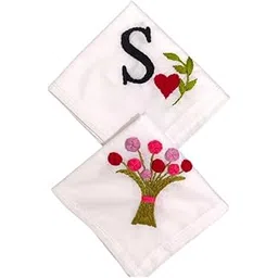 khutaila Women Handkerchief With Beautiful Alphabet 'S' Embroidery (SET OF 2), White Color And Cotton Handkerchief | Unique Design | Embroidery Cotton Cloth-picture-30