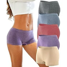 khwaish store Women Cotton Seamless Soft Strachable Boxer Yoga Boyshort Style Mid Waist Workout Elastic Panties, Multicolor. Pack of 3-picture-38