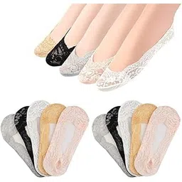 khwaish store Women's Low Cut Invisible Floral Pattern Net Socks, Liner Thin Loafer Anti-Slip Foot Socks, Multicolour-picture-18