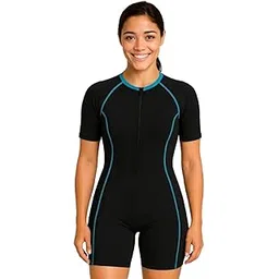 Khwaish Store Women's Padded Swimsuit Short Sleeve One Piece Front Zip Open UPF 50+ Sun Protection Chlorine Resistant Bathing Suits Swimwear Rashguard Swim Dress.-picture-41