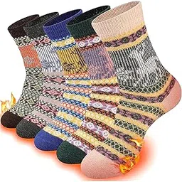 khwaish store Women’s Winter Cozy Thick Warm Winter Reindeer & Snowflake Print Design Wool Knitted Socks For Cold Weather Thermal Crew Length Multicolor-picture-23