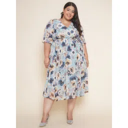 Kiaahvi by JOHN PRIDE Plus Size Floral Printed Chiffon Empire Midi Dress-picture-14