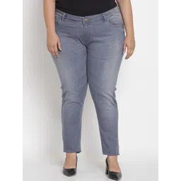 Kiaahvi by JOHN PRIDE Women Plus Size Grey Slim Fit Light Fade Stretchable Jeans-picture-17