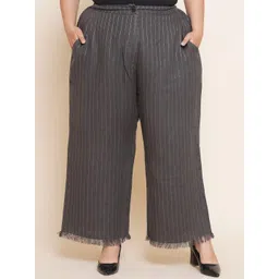 Kiaahvi by JOHN PRIDE Women Plus Size Striped Loose Fit Parallel Trousers-picture-29