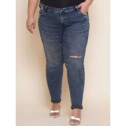 Kiaahvi Plus Size Blue Distressed Regular Fit Mid Rise Jeans-picture-39