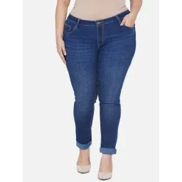 Kiaahvi Plus Size Blue Skinny Fit Mid Rise Jeans-picture-29