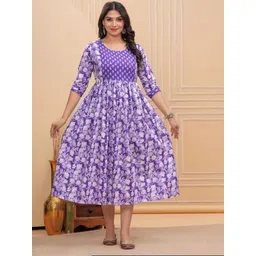 KIAARON Floral Printed Maternity Feeding Fit And Flare Ethnic Dress With Both Side Zippers-picture-11