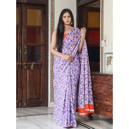 KIAARON Floral Pure Cotton Block Print Saree-picture-30