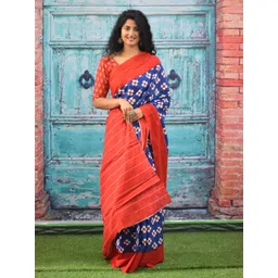 KIAARON Geometric Printed Pure Cotton Half and Half Block Saree-picture-20