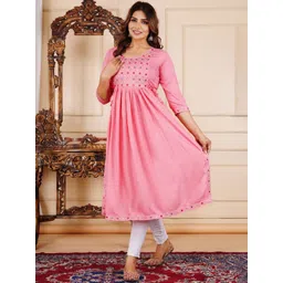 KIAARON Women Ethnic Motifs Embroidered Mirror Work Maternity Kurta image 2