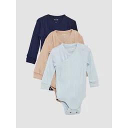 KIABI Infants Pack Of 3 Kids Ribbed Pure Cotton Round Neck Bodysuits-picture-34