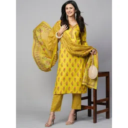 kiana house of fashion Kiana Floral Printed Regular Pure Cotton Kurta with Trousers & Dupatta-picture-15