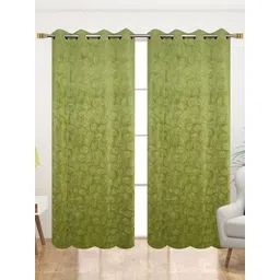 Kiara Creations Green 2 Pieces Floral Room Darkening Window Curtains image 2
