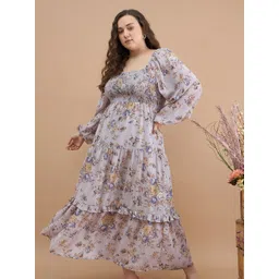 KIBO CURVE Women Floral Print Bell Sleeve Georgette Maxi Dress-picture-41