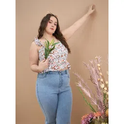 Kibo Curve Women Plus Size Floral Printed Shoulder Straps Neck Crop Peplum Top-picture-34