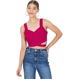 kibo Casual Stylish Magenta Solid Polyester V Neck Tops for Women-picture-33