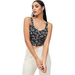 kibo Casual Women's Floral Polyester Square Neck Top Dark Green-picture-10