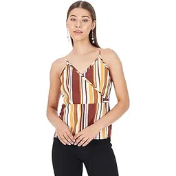 kibo Casual Women's Stripes Polyester V Neck Top Multi-picture-26