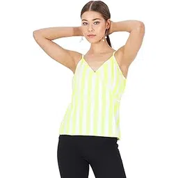 kibo Casual Women's Stripes Polyester V Neck Top Multi-picture-40