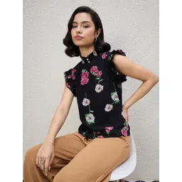 Kibo Floral Print Flutter Sleeve Ruffles Georgette Top-picture-34