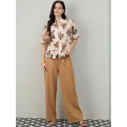 Kibo Floral Print Mandarin Collar Puff Sleeve Crepe Top-picture-15