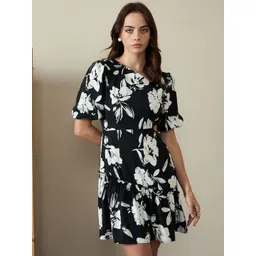 Kibo Floral Print Puff Sleeve Crepe Drop-Waist Dress-picture-20