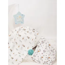 KICKS & CRAWL Infant Kids Pack Of 2 White Printed Muslin Cotton Swaddles-picture-40