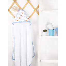 KICKS & CRAWL Kids White & Blue Printed Cotton 270 GSM Hooded Bath Towel-picture-26