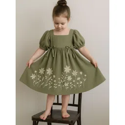 KICO Girls Floral Embroidered Puff Sleeve Fit & Flare Midi Dress-picture-45